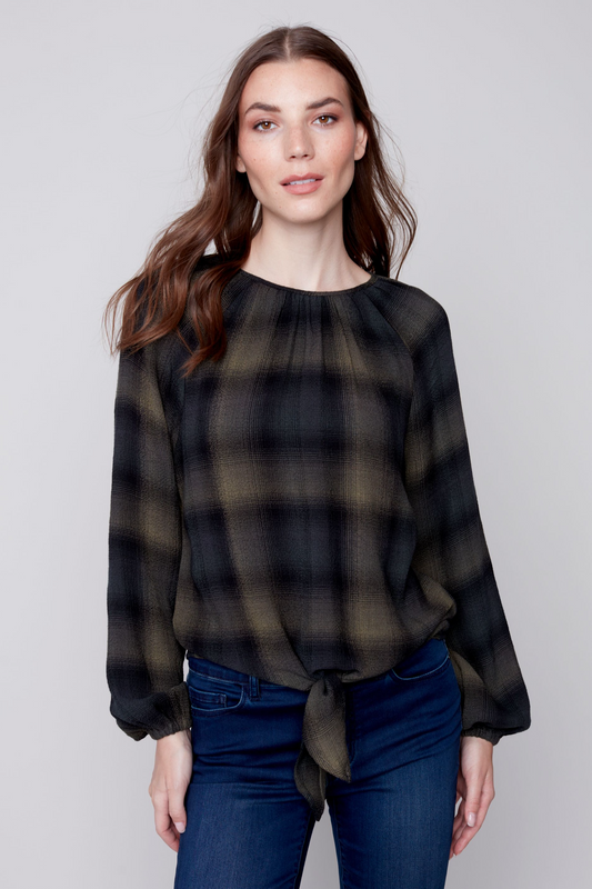 Tie Front Plaid Top