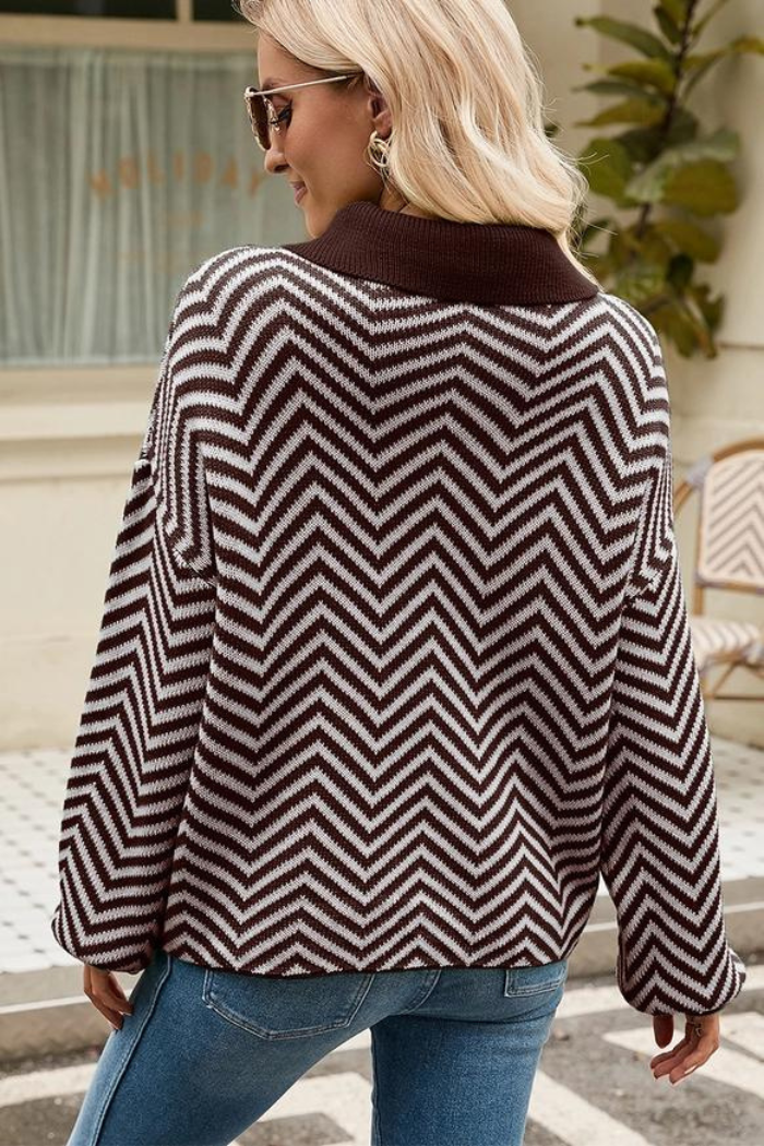 Women V Patterned Button V Neck Jumper