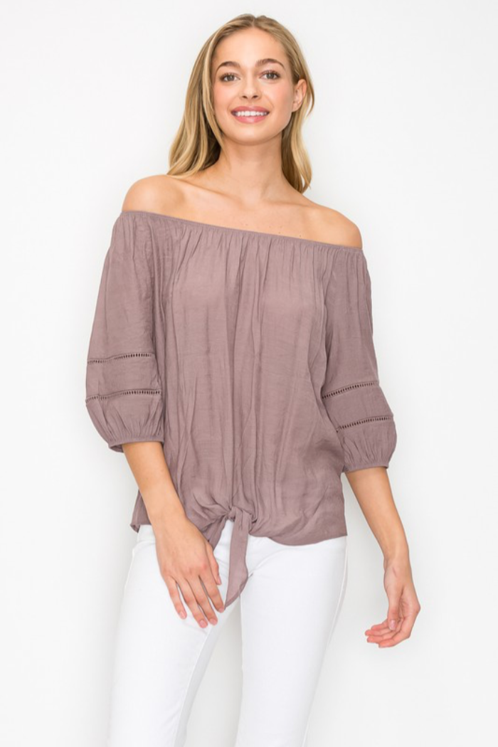 Tie Front Off Shoulder Top