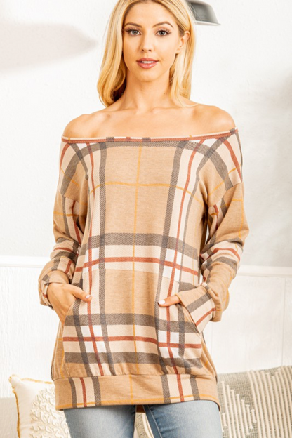 Off Shoulder Plaid Top