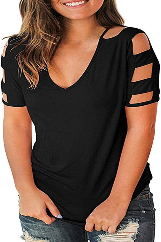 V Neck Short Sleeve Top With Arm Cut