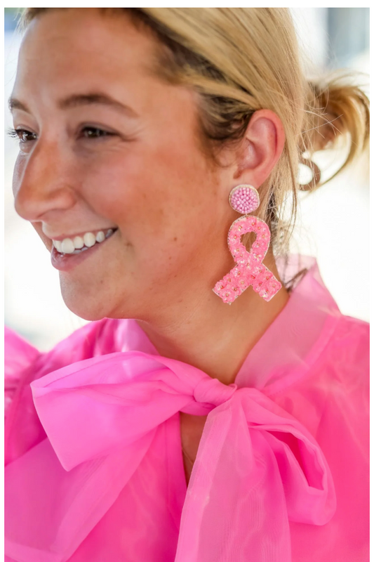 Sequin Breast Cancer Ribbon Earring PINK