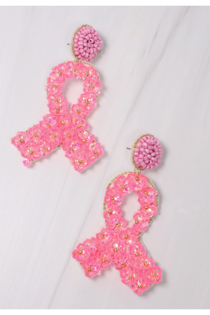 Sequin Breast Cancer Ribbon Earring PINK