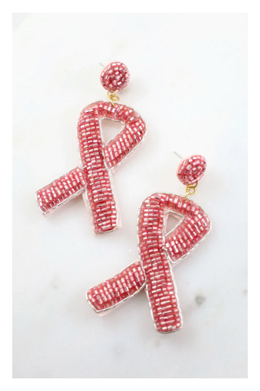Breast Cancer Ribbon Earring PINK BEADED