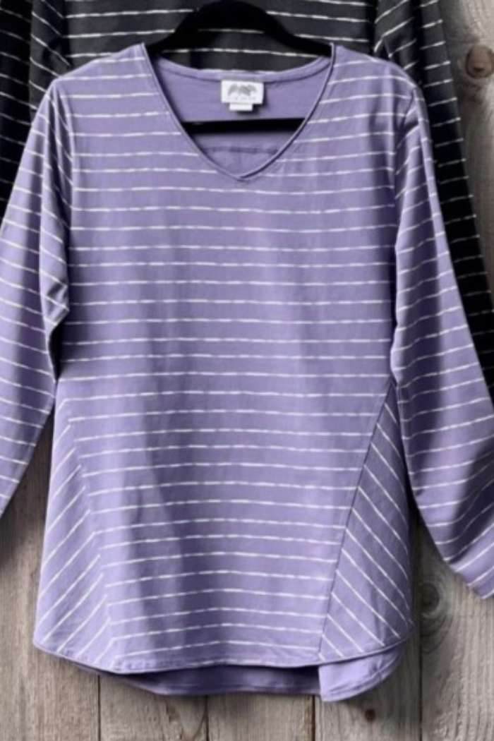 Striped v neck long sleeve top