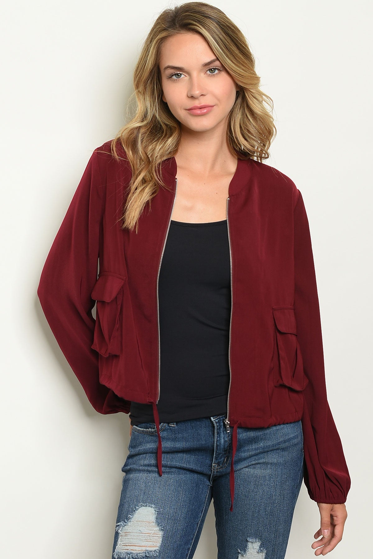 Burgundy Cargo Zip Jacket