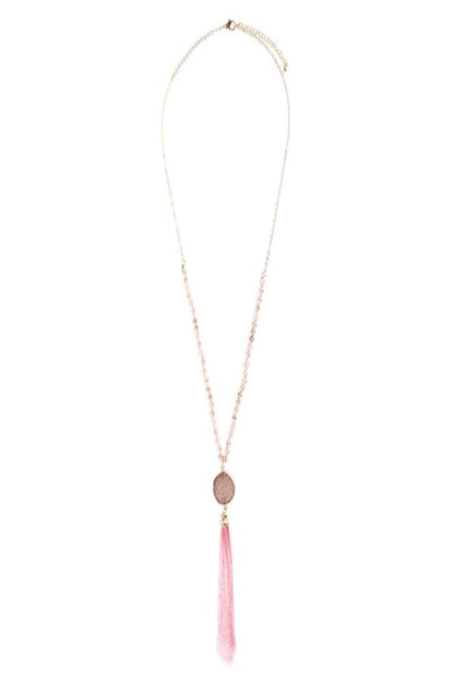 Stone Charm Tassel Necklace