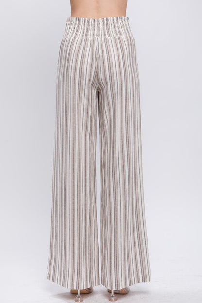 Smocked Waistband Linen Pants
