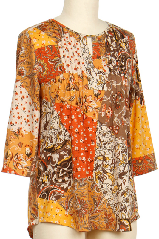 3/4 Slv Floral Patch Print