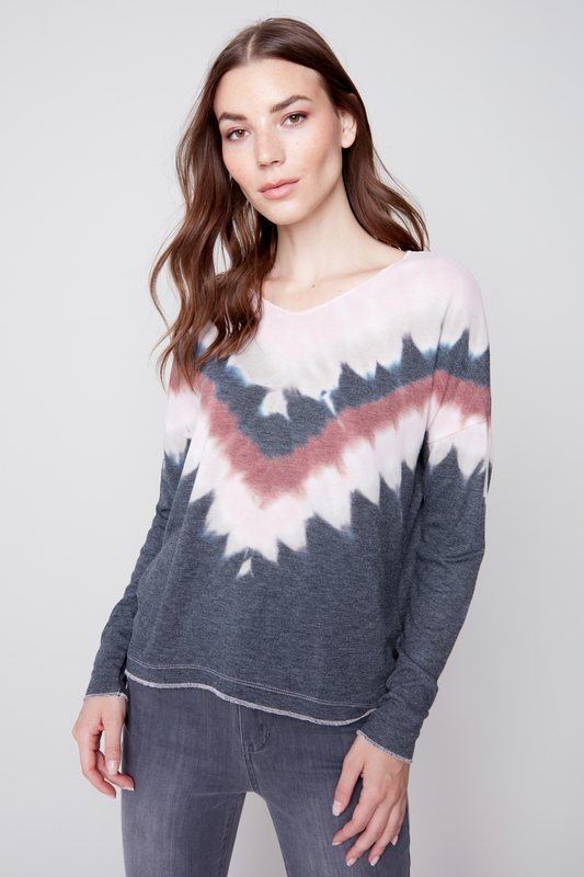V-Neck Drop Shoulder Tie Dye Top