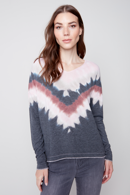 V-Neck Drop Shoulder Tie Dye Top