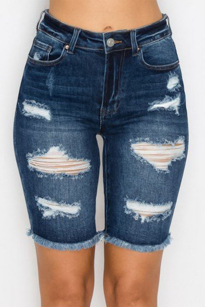 Ripped Denim Bermuda Shorts