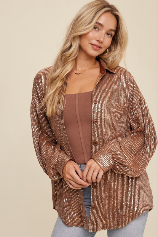 Sequin Button Down Shirt