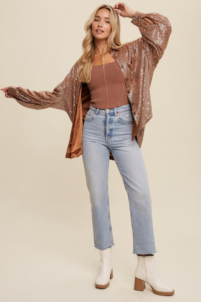 Sequin Button Down Shirt