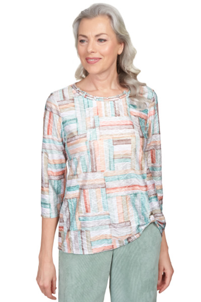 Textured Patchwork Stripe Side Grommet Top