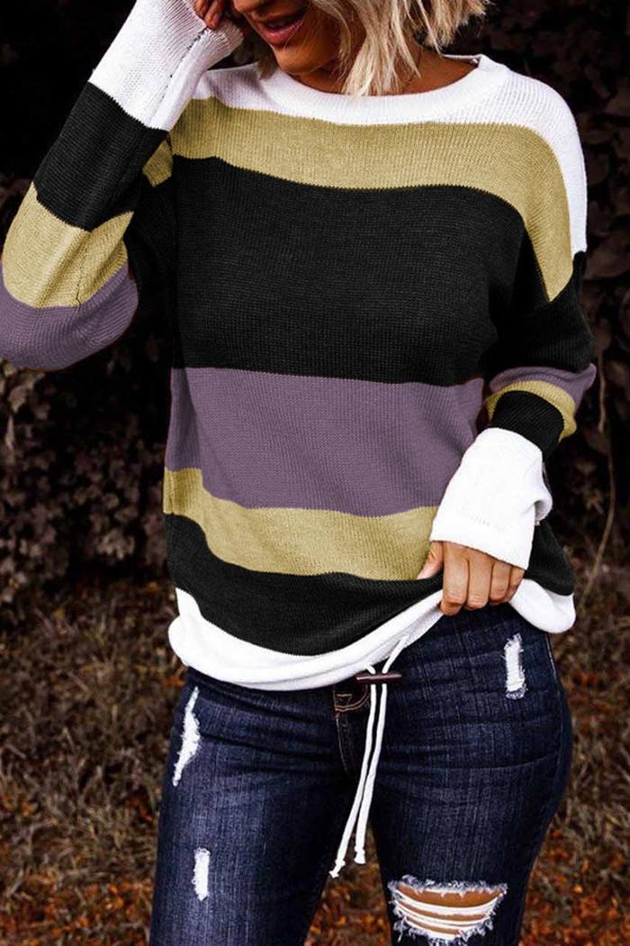 Orange Colorblock Knit Sweater
