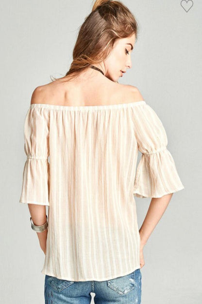 Off-The-Shoulder Striped Cotton Blouse