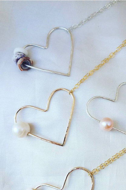 Sterling Silver Heart Shell Necklace - 34"