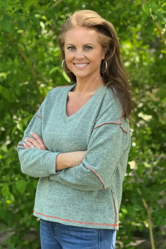 Top Stitch V-Neck Top