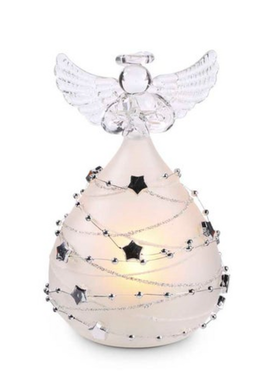 5 Inch Frosted Glass LED Angel w/Silver Star Garland
