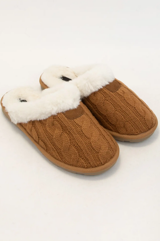 Cable Knit Cozy Fur-Lined Slipper