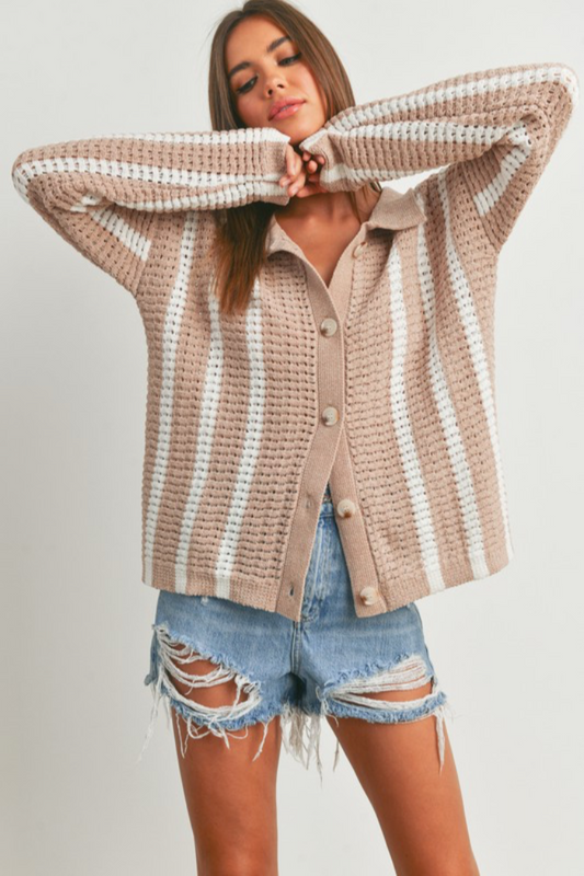 Stripe Button Front Sweater