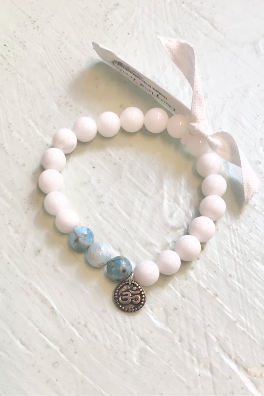 White Shell Blue Apatite Ohm Bracelet
