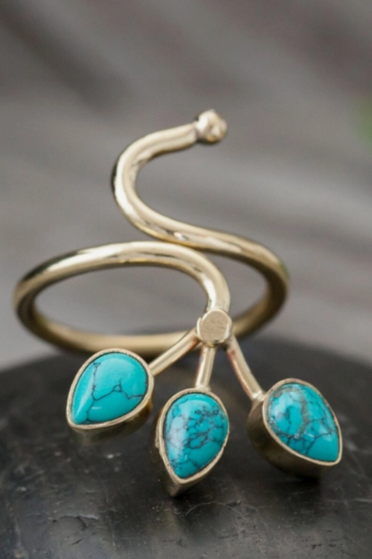 Adjustable Brass Triple Blossom Stone Ring