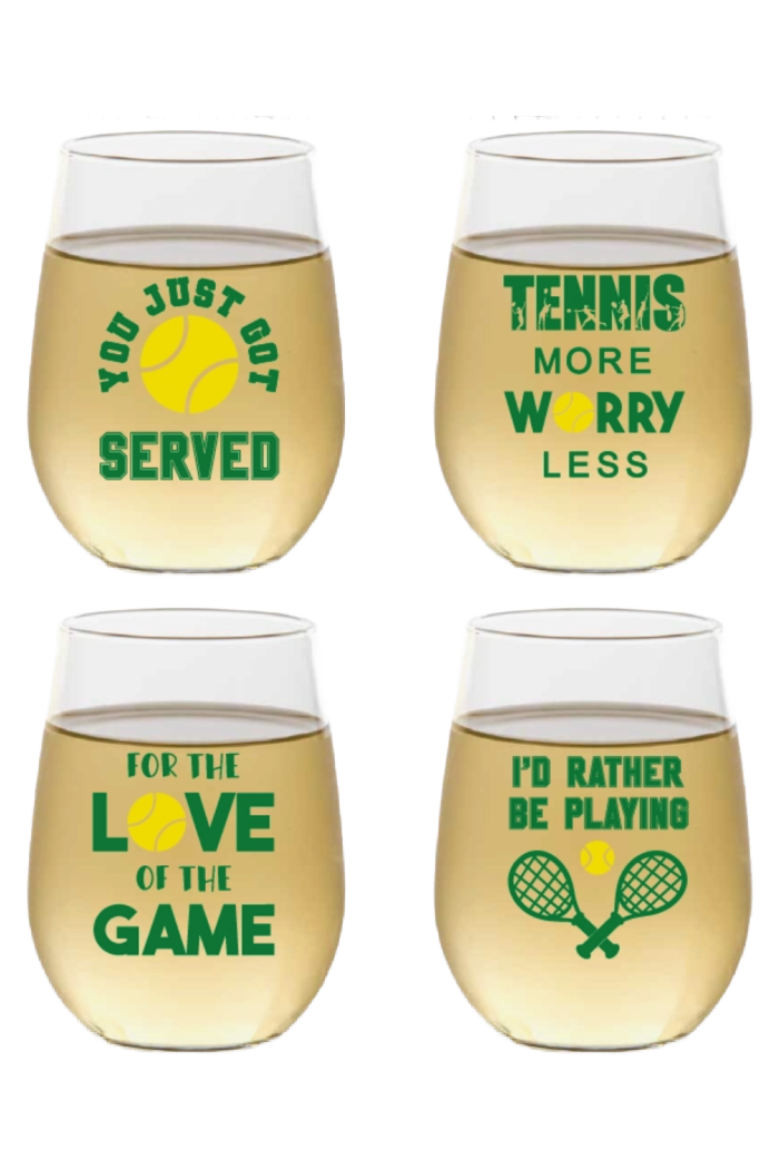 TENNIS  INSPIRED SHATTERPROOF WINE GLASSES S/4