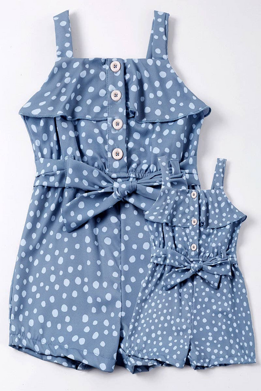 Blue dot ruffle jumpsuit mommy & me