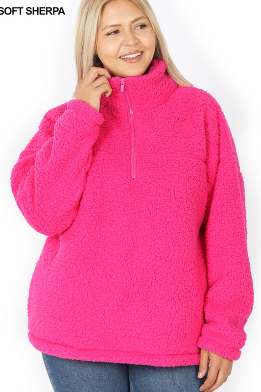 Soft Sherpa Half Zip Pullover With Side Pockets