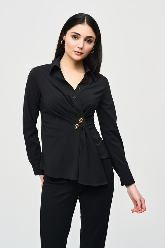 Stretch Woven Wrap Blouse