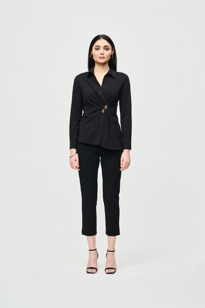 Stretch Woven Wrap Blouse