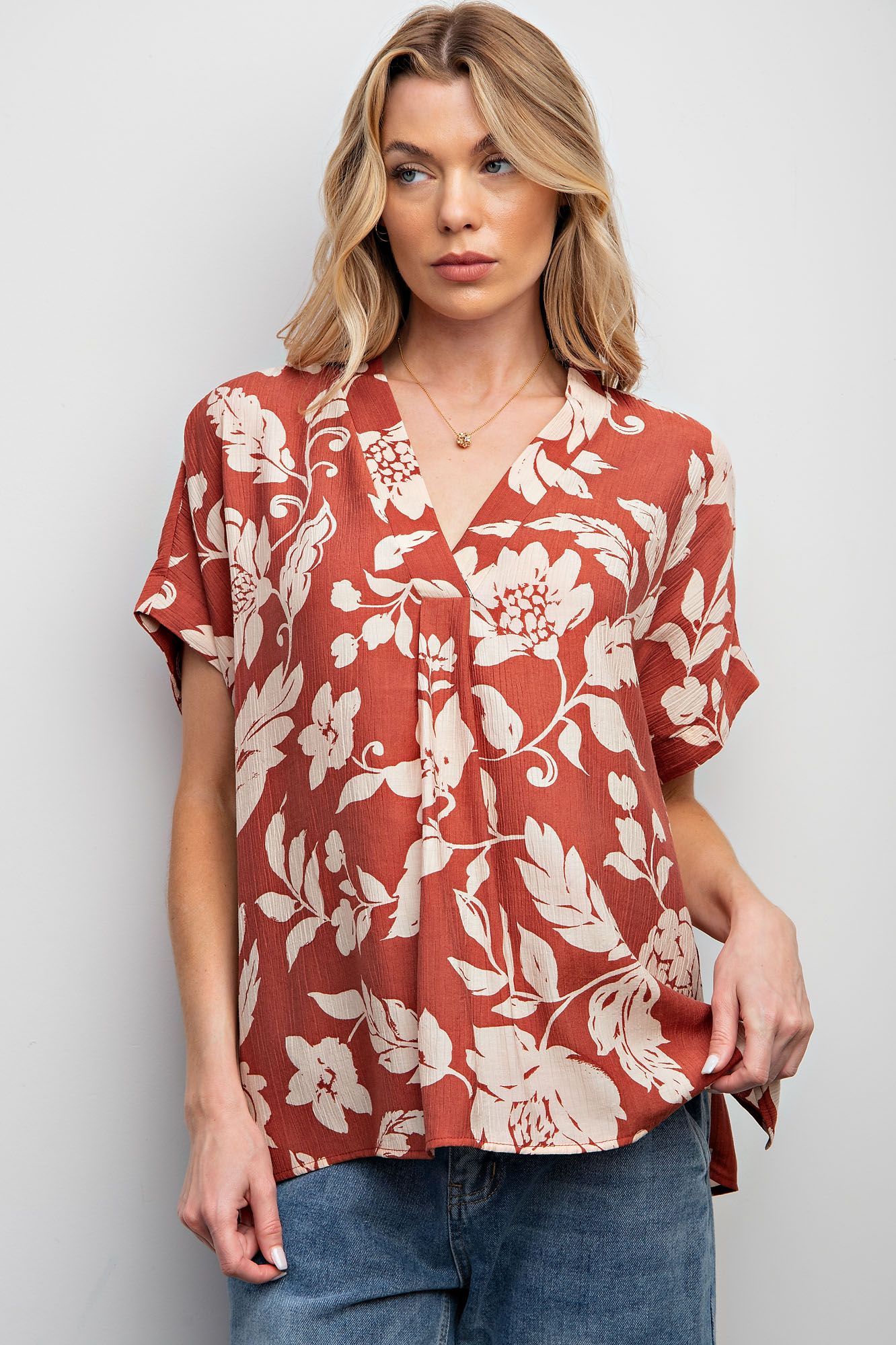 TROPICAL PRINTED COTTON VOILE WOVEN TOP
