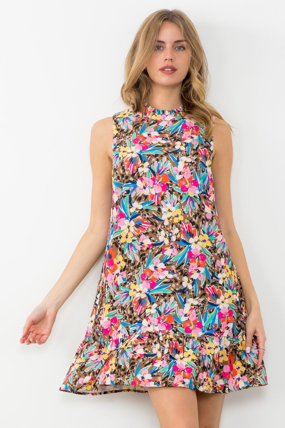 Sleeveless Floral Flutter Dress