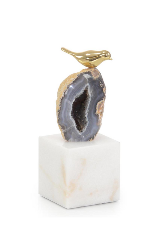 AGATE ROOST SCULPTURE ON MARBLE BASE, SMALL