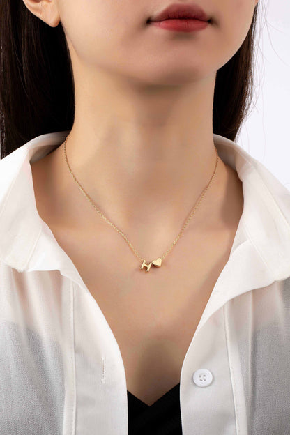Brass Mini Initial with Heart Charm Necklace