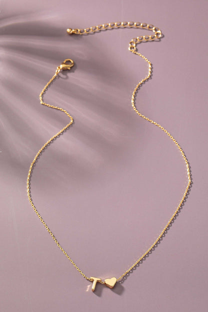 Brass Mini Initial with Heart Charm Necklace