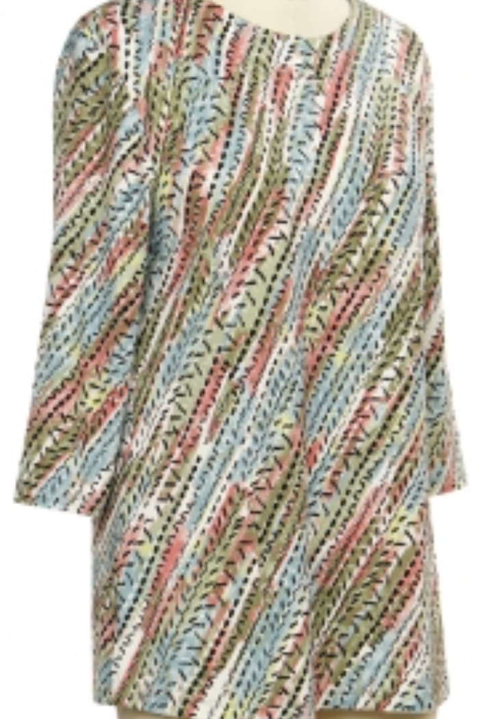 3/4 Slv Print Stripe Top