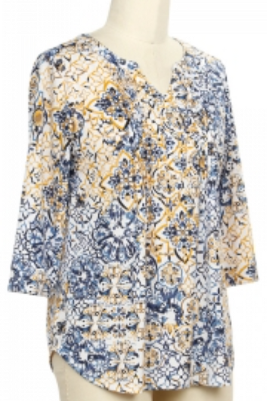 3/4 Slv Patch Print Top