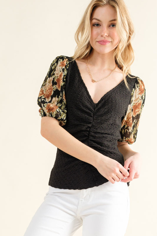 Text Knit Floral Sleeve