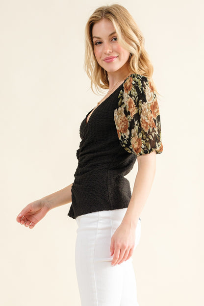 Text Knit Floral Sleeve