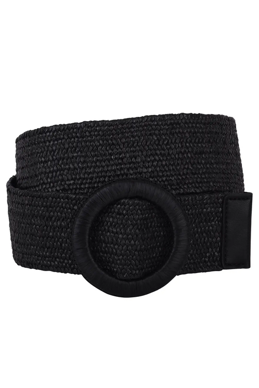 Stretchy Woven Raffia Circle Buckle