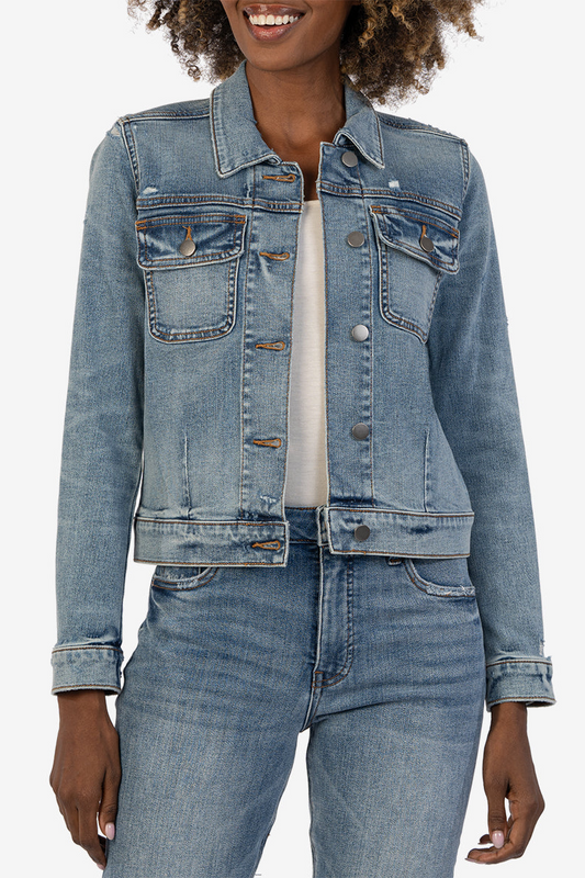 Ada Crop Denim Jacket - Peasant W/ Medium Base Wash