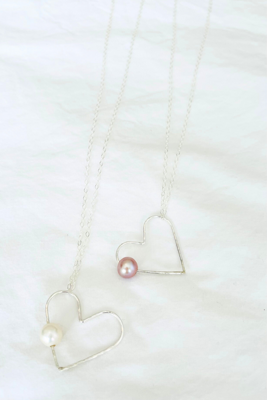 SS Heart Pearl Long Necklace