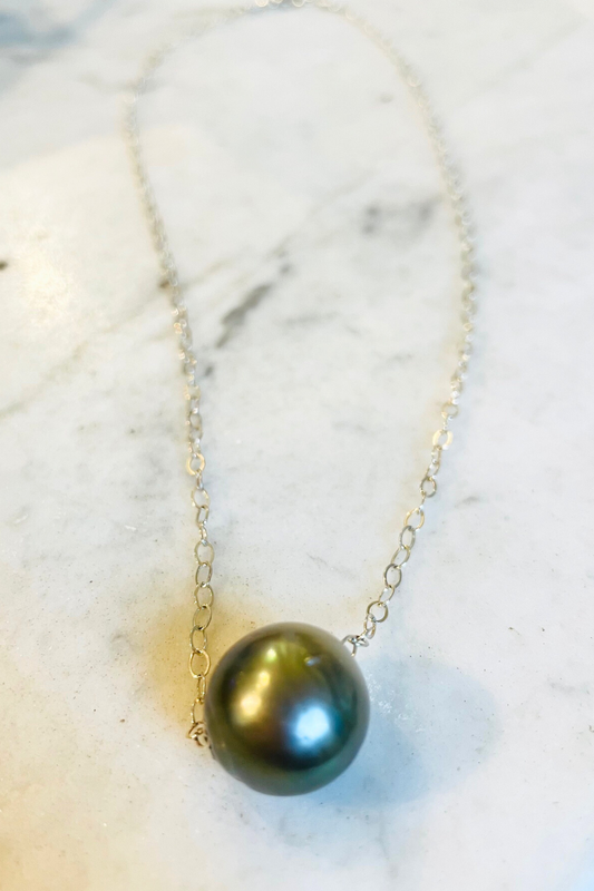 SS Tahitian Floater Necklace - Large 13-15MM Pearl
