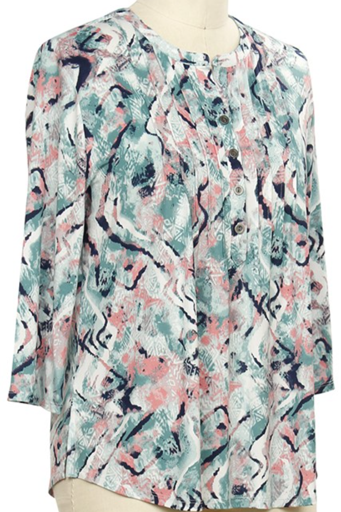 3/4 Slv Wavy Print Top