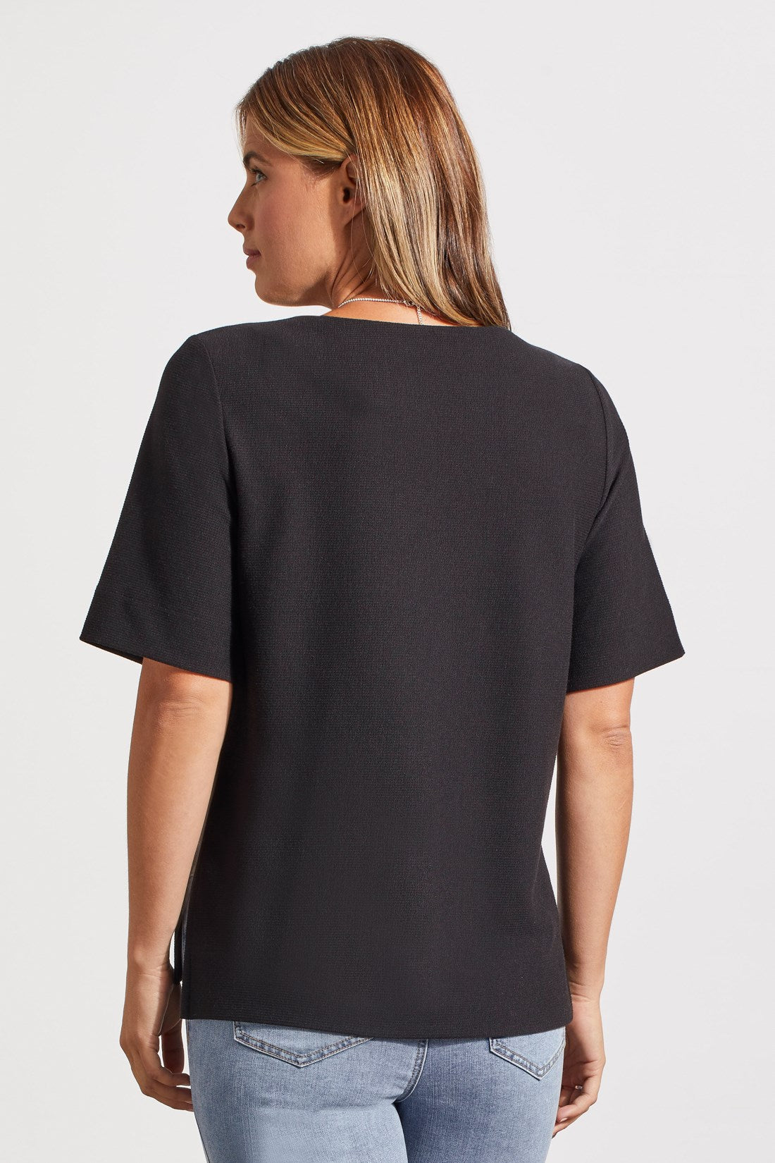 Boat Neck Top With Elbow Sleeve - Black