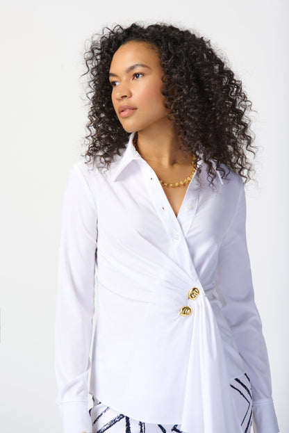 Stretch Woven Wrap Blouse
