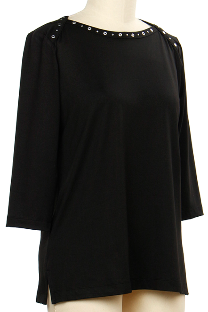 3/4 Slv Solid Embellished Top